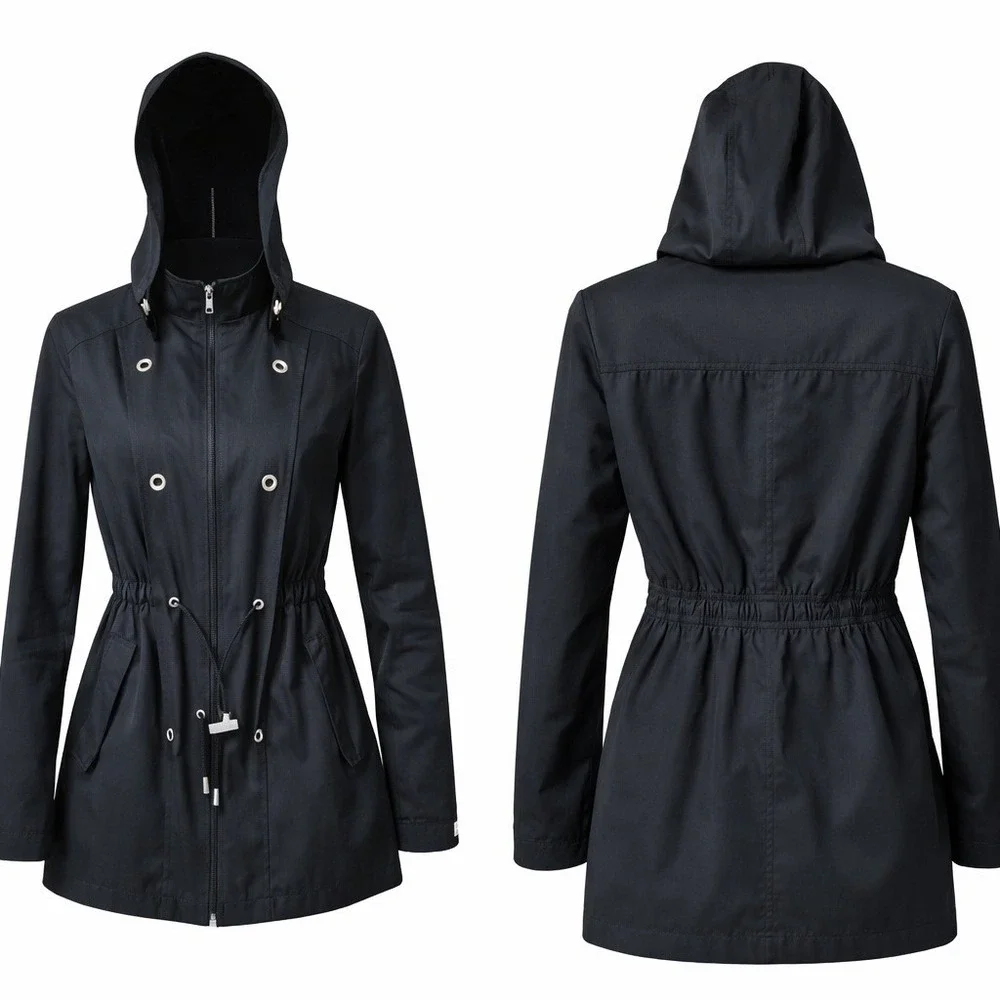 Generation Wear New York Womens Black Utility Anorak Jacket Hood Cinched Waist S